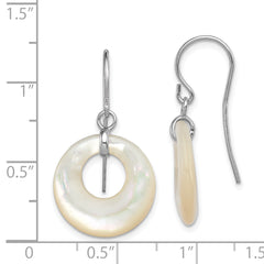 Sterling Silver Rhod-plated Polished Mother of Pearl Circle Dangle Earrings