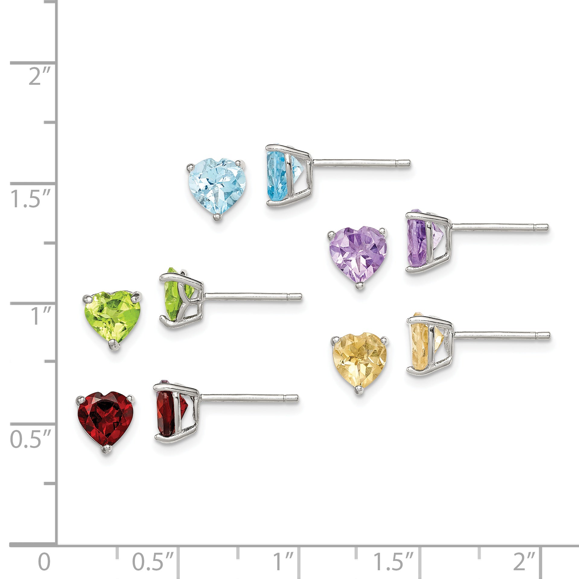 Sterling Silver Rhodium-plated Gemstone Post Earring Set