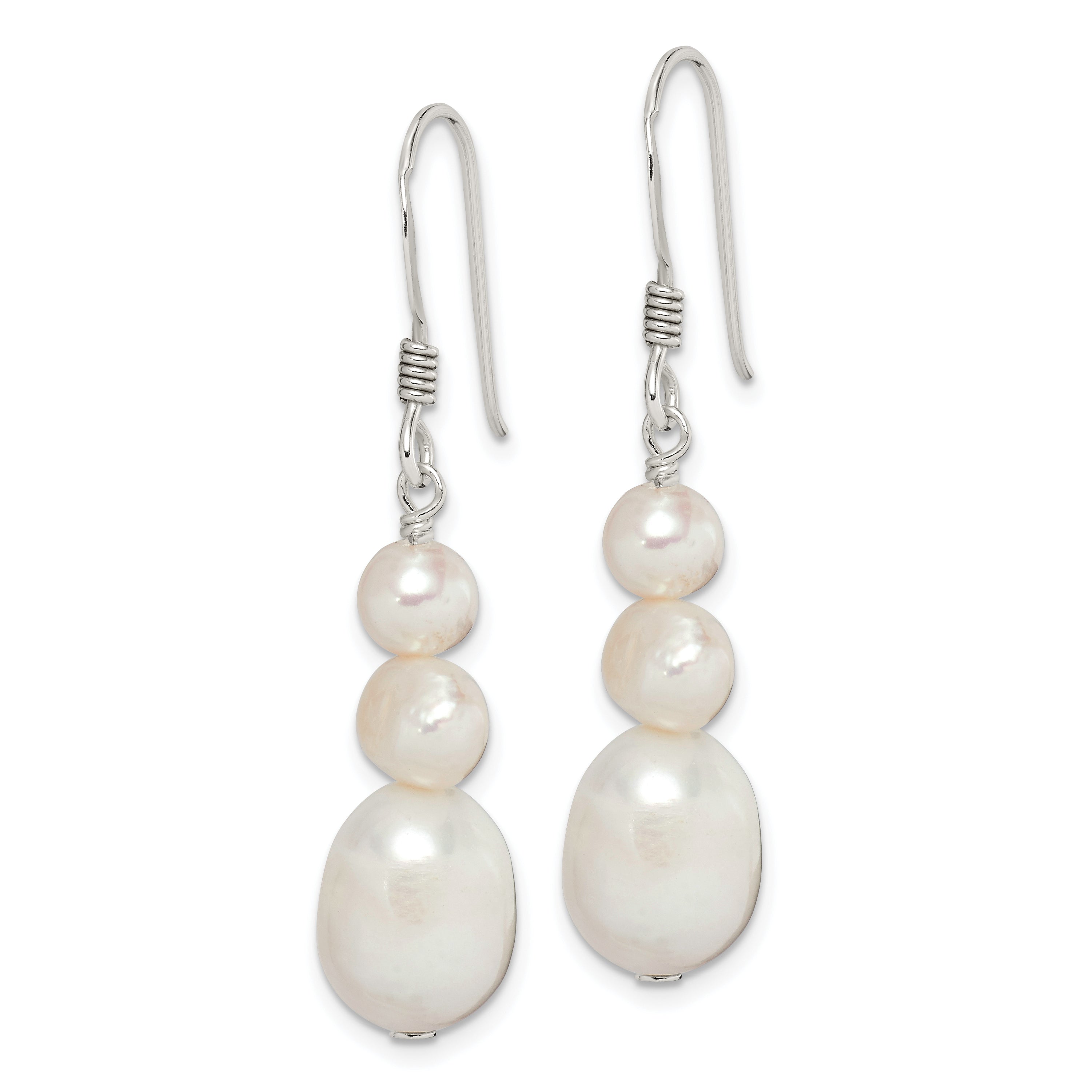 Sterling Silver Polished White 6-10mm Freshwater Cultured Pearl Dangle Earrings