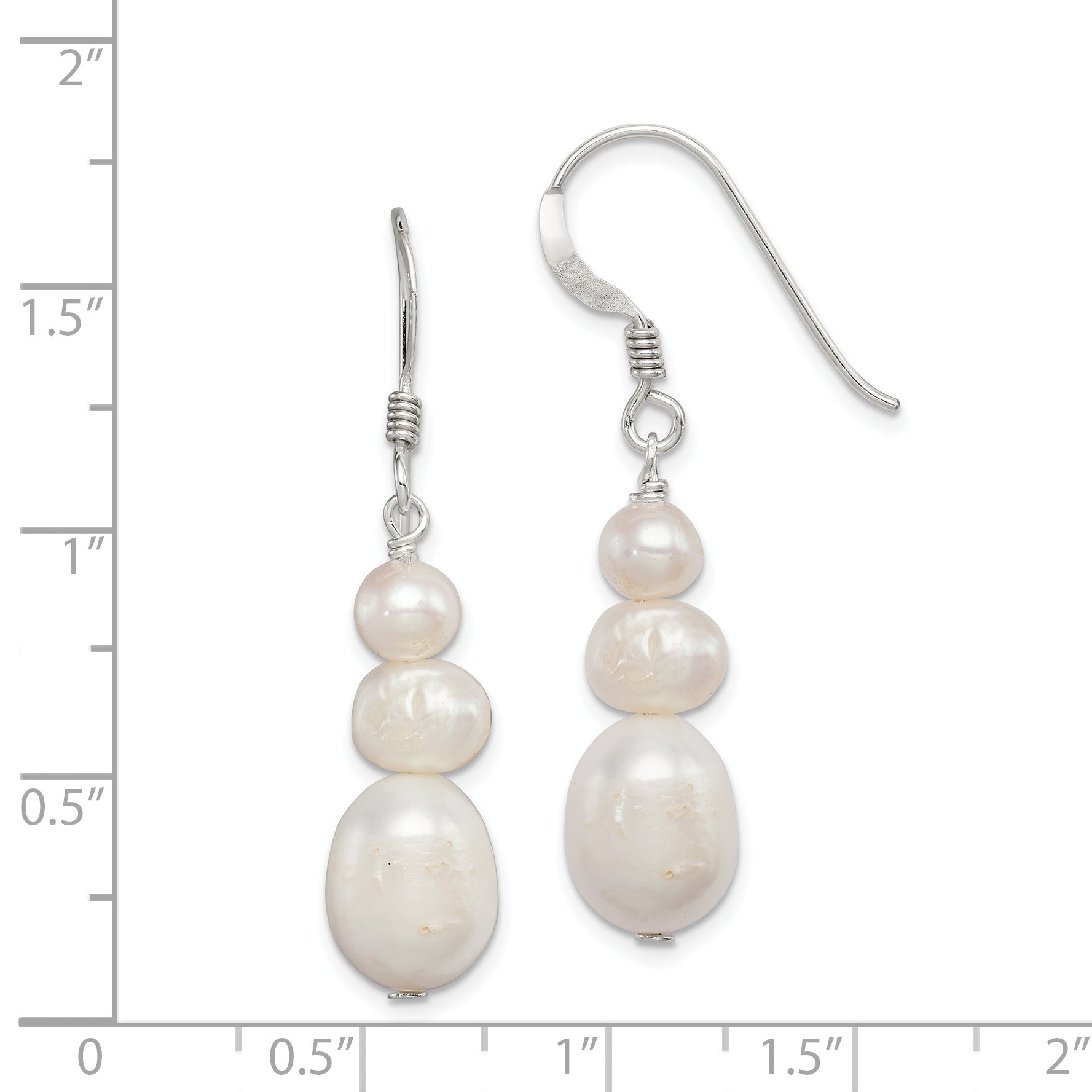 Sterling Silver Polished White 6-10mm Freshwater Cultured Pearl Dangle Earrings