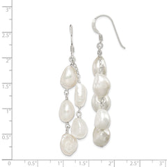 Sterling Silver Polished White 8-10mm Baroque Freshwater Cultured Pearl Two-Strand Dangle Earrings