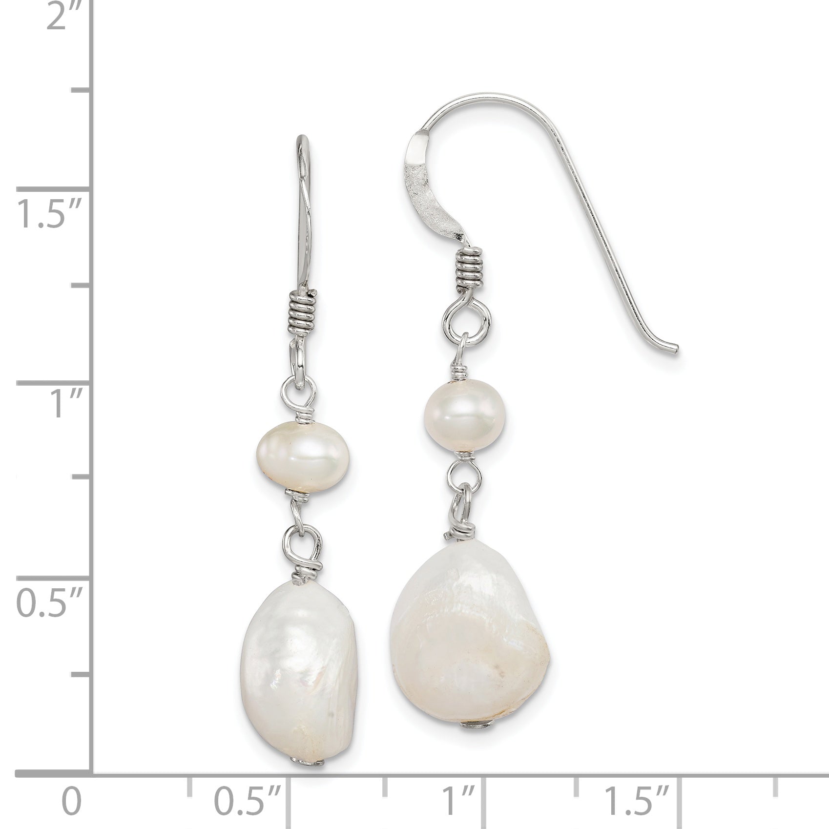 Sterling Silver Polished White 5.5-11mm Baroque & Semi-Round Freshwater Cultured Pearl Dangle Earrings