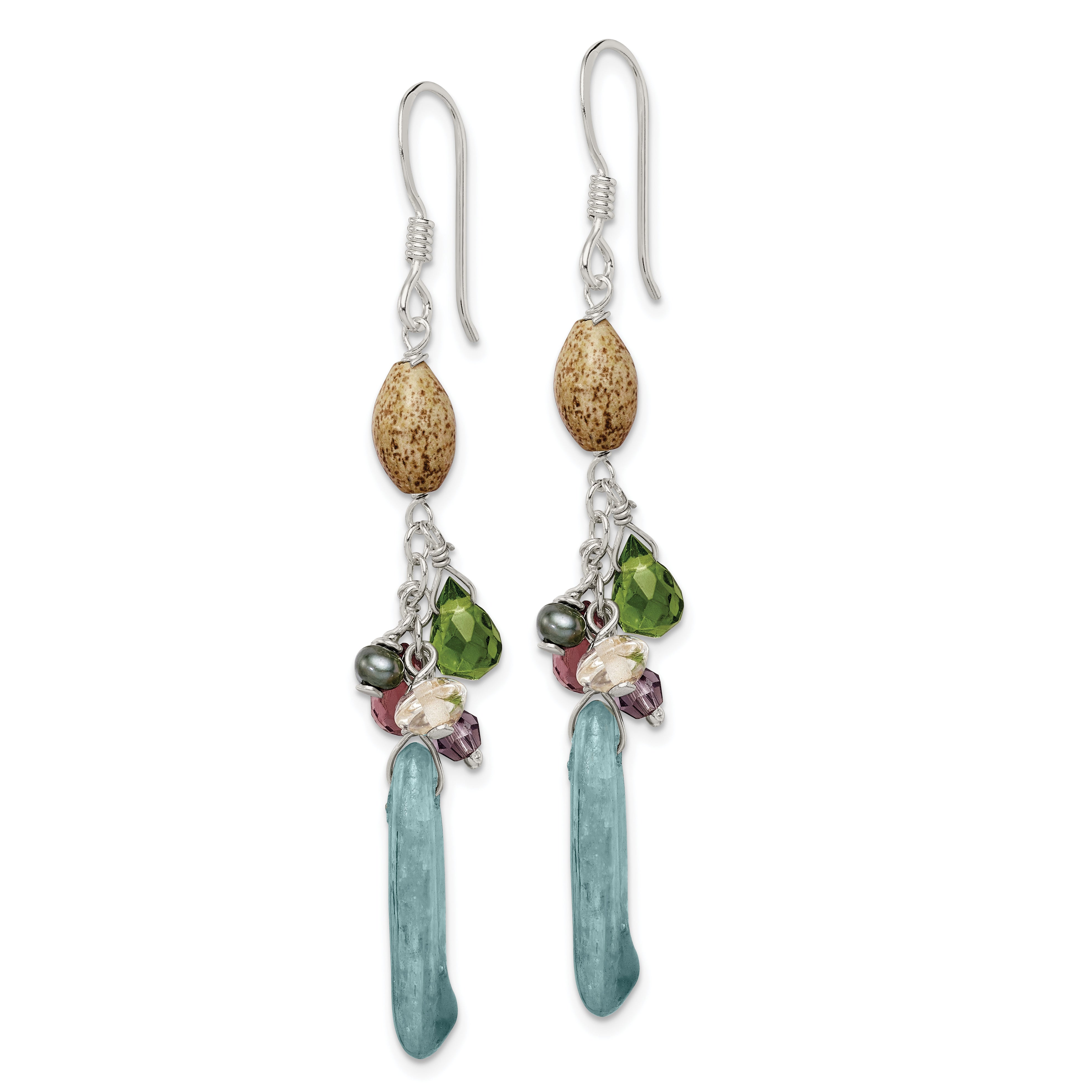 Sterling Silver Polished Citrine, Amethyst, Peridot, Blue Kyanite & Jasper Dangle Earrings