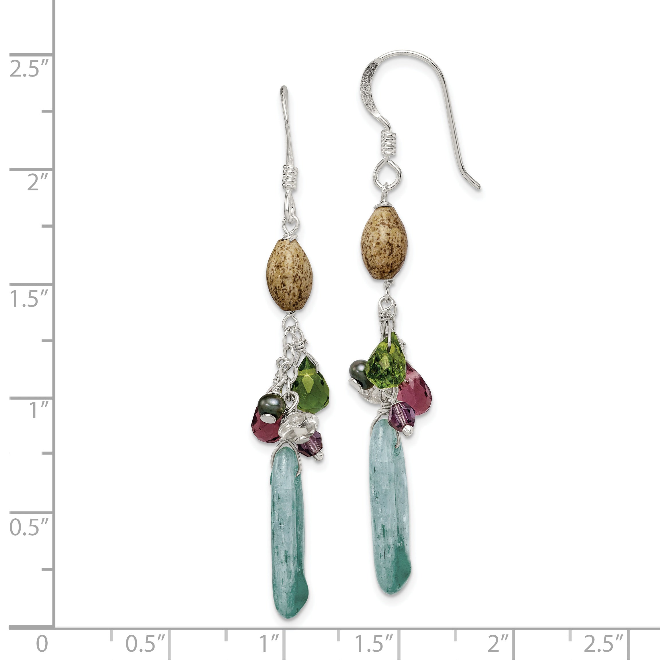 Sterling Silver Polished Citrine, Amethyst, Peridot, Blue Kyanite & Jasper Dangle Earrings