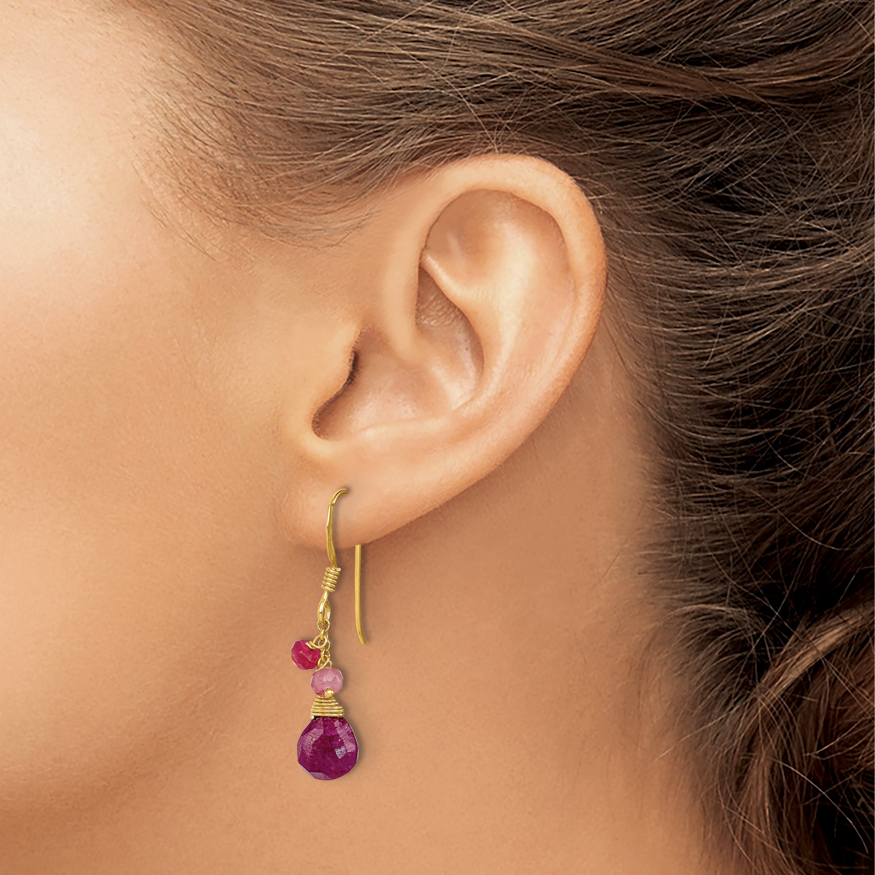 Sterling Silver Gold-tone Vermeil Polished Ruby Teardrop Dangle Earrings