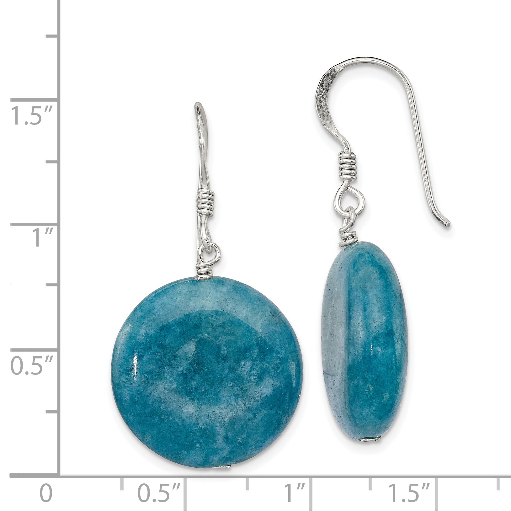 Sterling Silver Polished Round 20mm Blue Agate Dangle Earrings