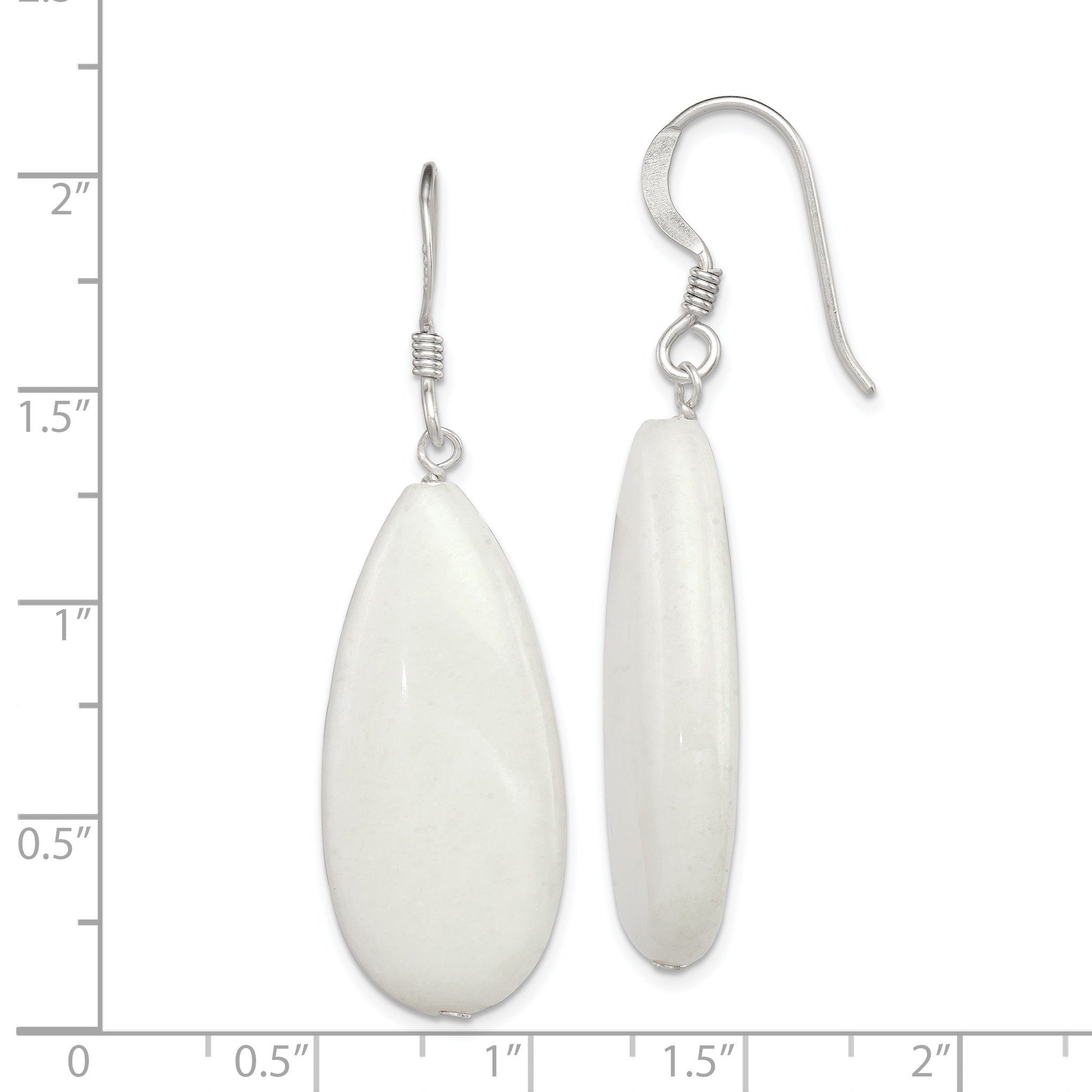 Sterling Silver Polished White Jade Teardrop Dangle Earrings