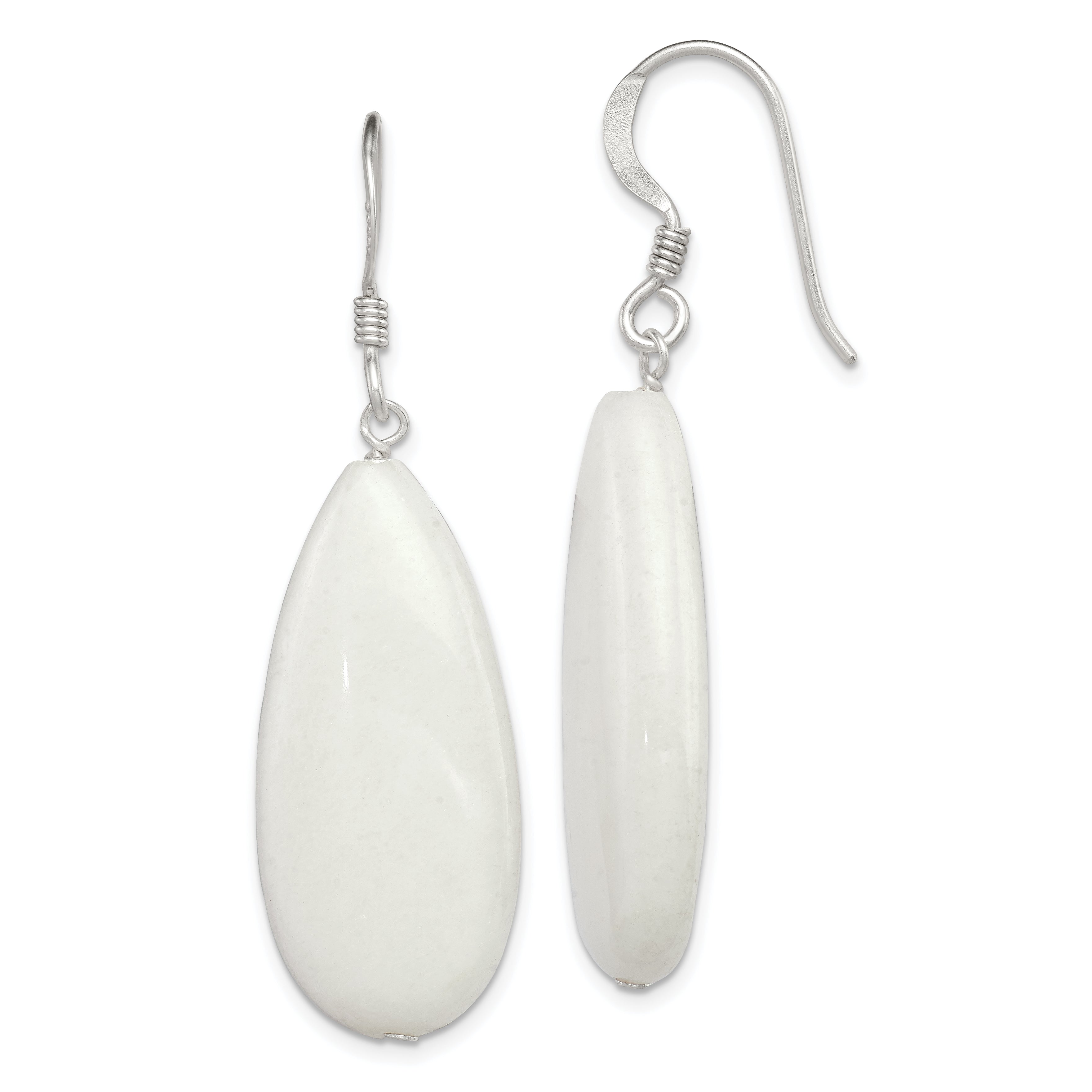 Sterling Silver Polished White Jade Teardrop Dangle Earrings