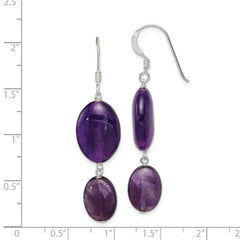 Sterling Silver Polished Amethyst & Dark Purple Jade Oval Dangle Earrings