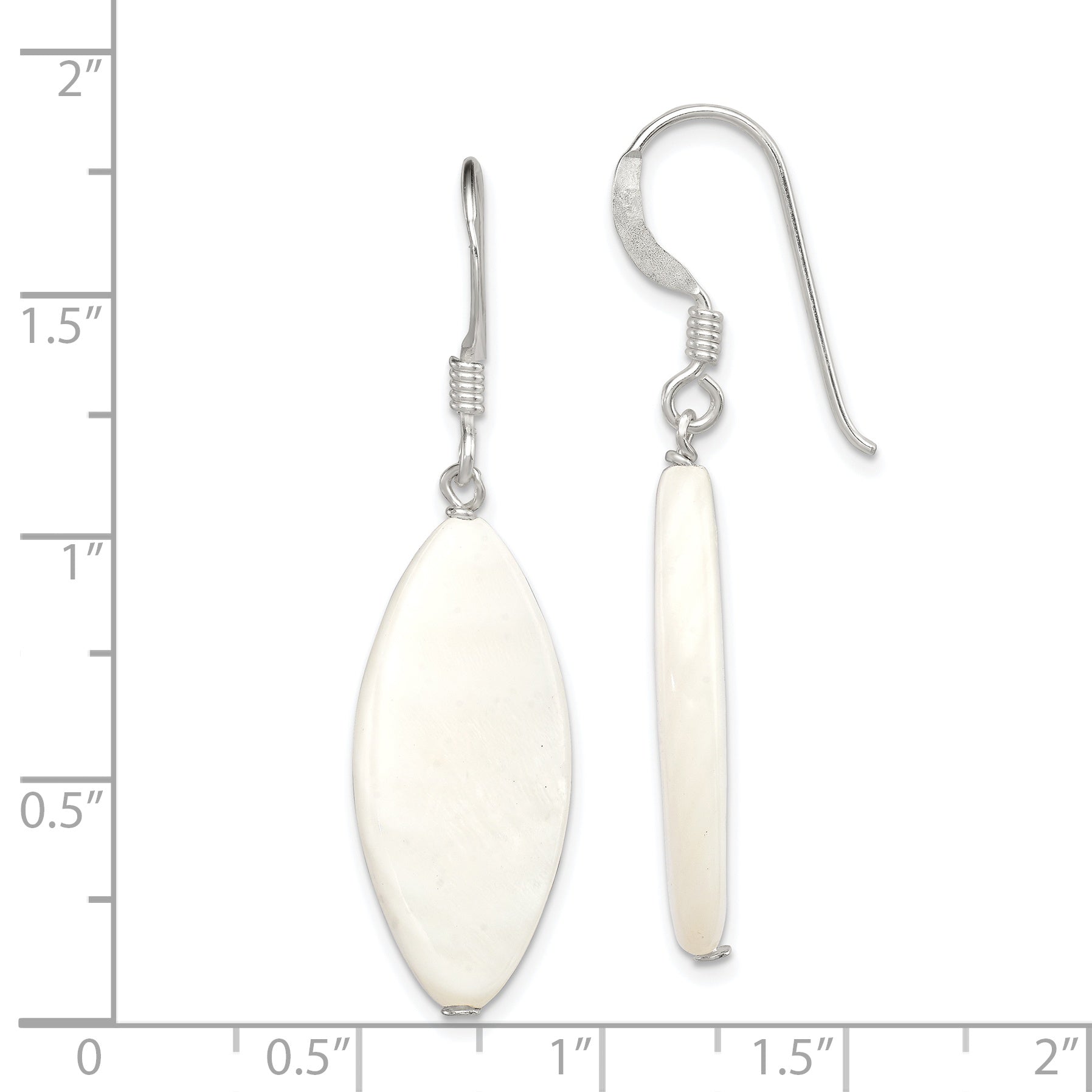 Sterling Silver Polished White Mother of Pearl Marquise Dangle Earrings