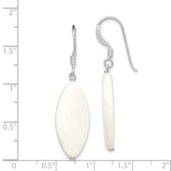 Sterling Silver Polished White Mother of Pearl Marquise Dangle Earrings