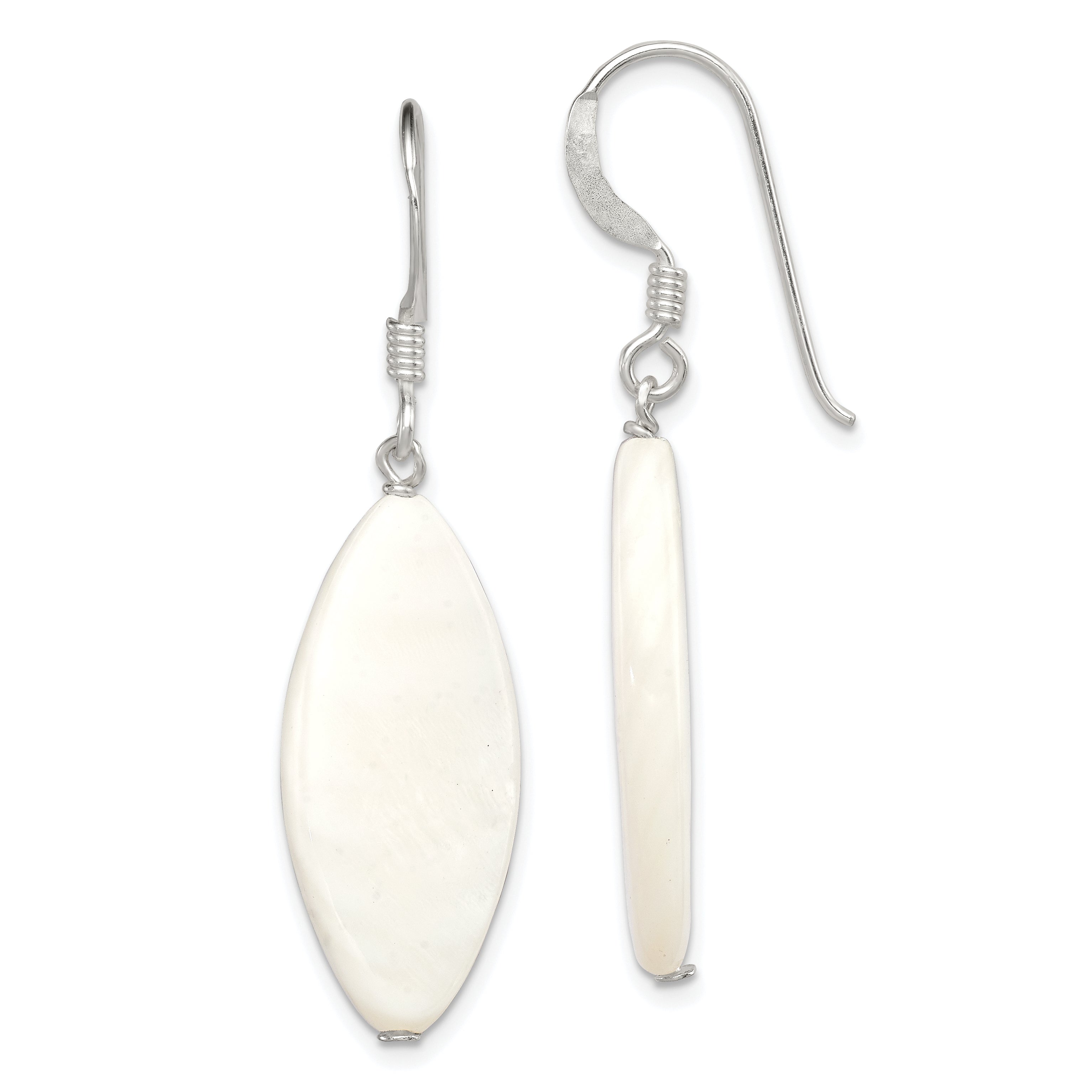 Sterling Silver Polished White Mother of Pearl Marquise Dangle Earrings