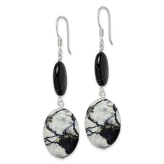 Sterling Silver Polished Black Sardonyx & Zebra Jasper Dangle Earrings