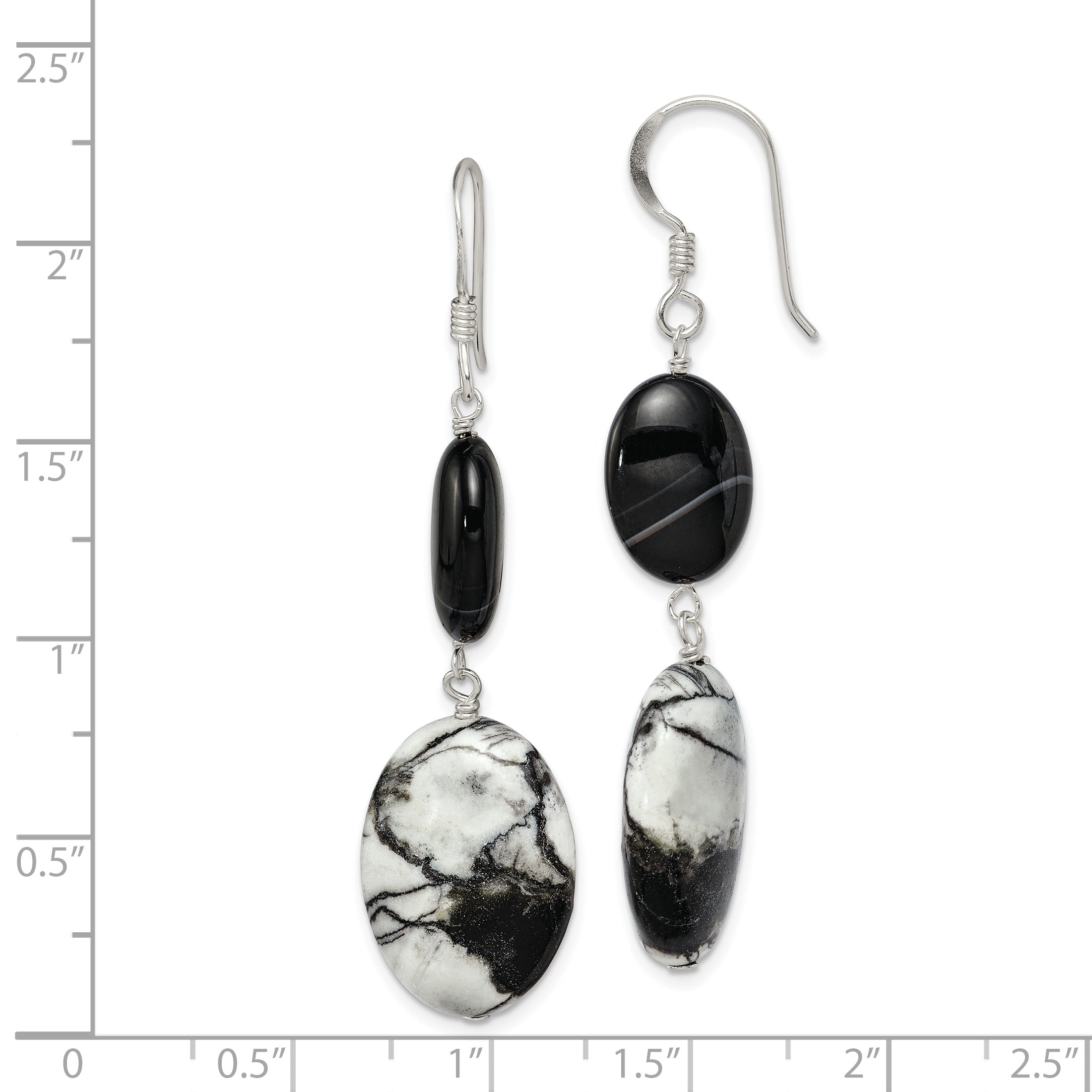 Sterling Silver Polished Black Sardonyx & Zebra Jasper Dangle Earrings