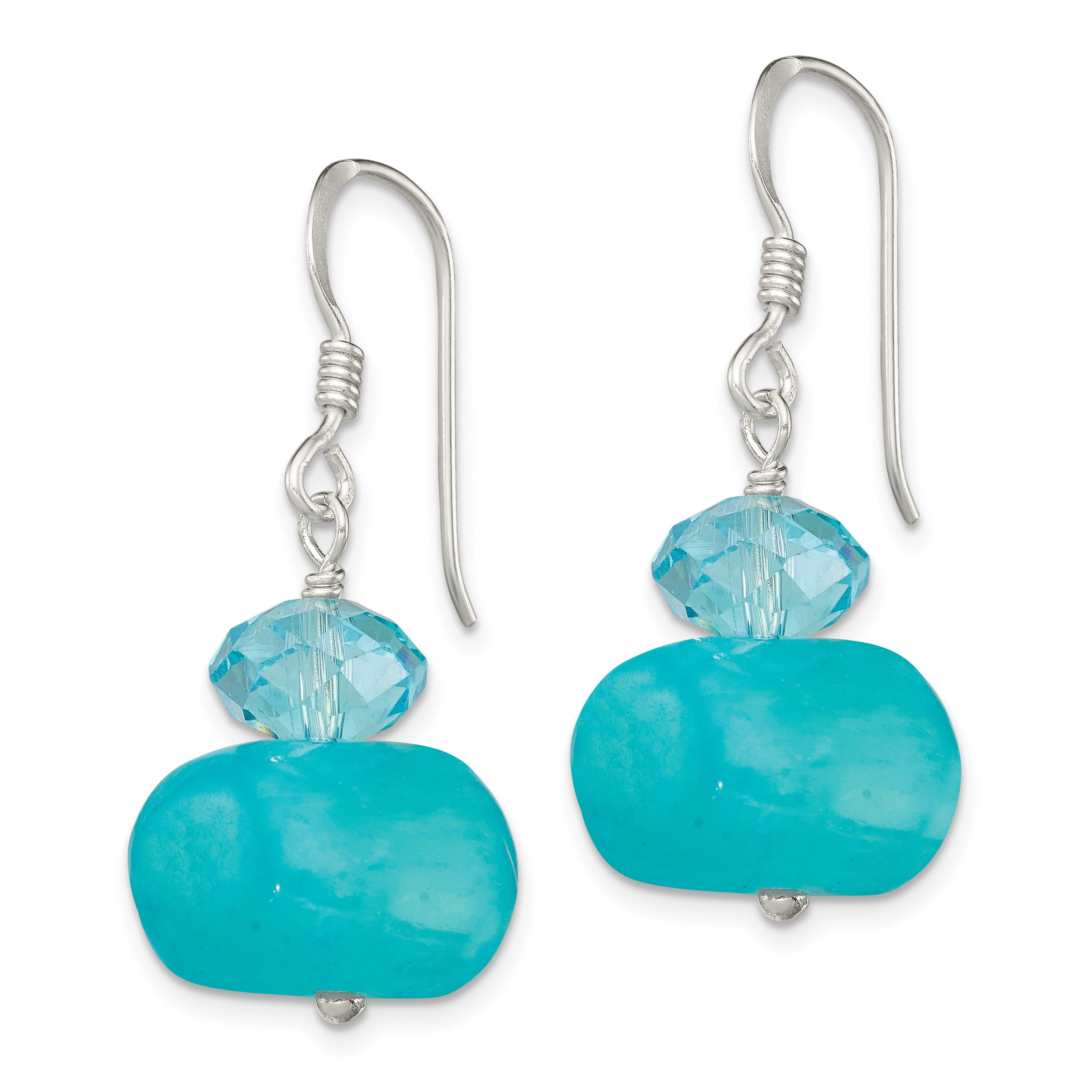 Sterling Silver Polished Aquamarine Crystal & Blue Jade Dangle Earrings