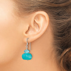 Sterling Silver Polished Aquamarine Crystal & Blue Jade Dangle Earrings