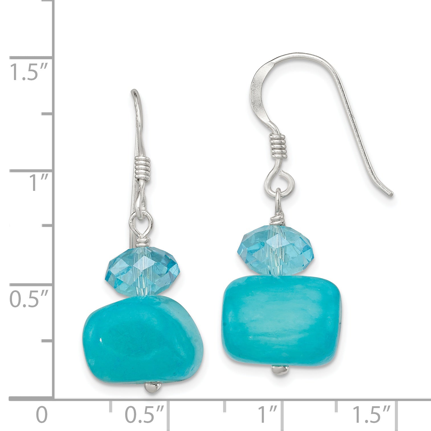 Sterling Silver Polished Aquamarine Crystal & Blue Jade Dangle Earrings