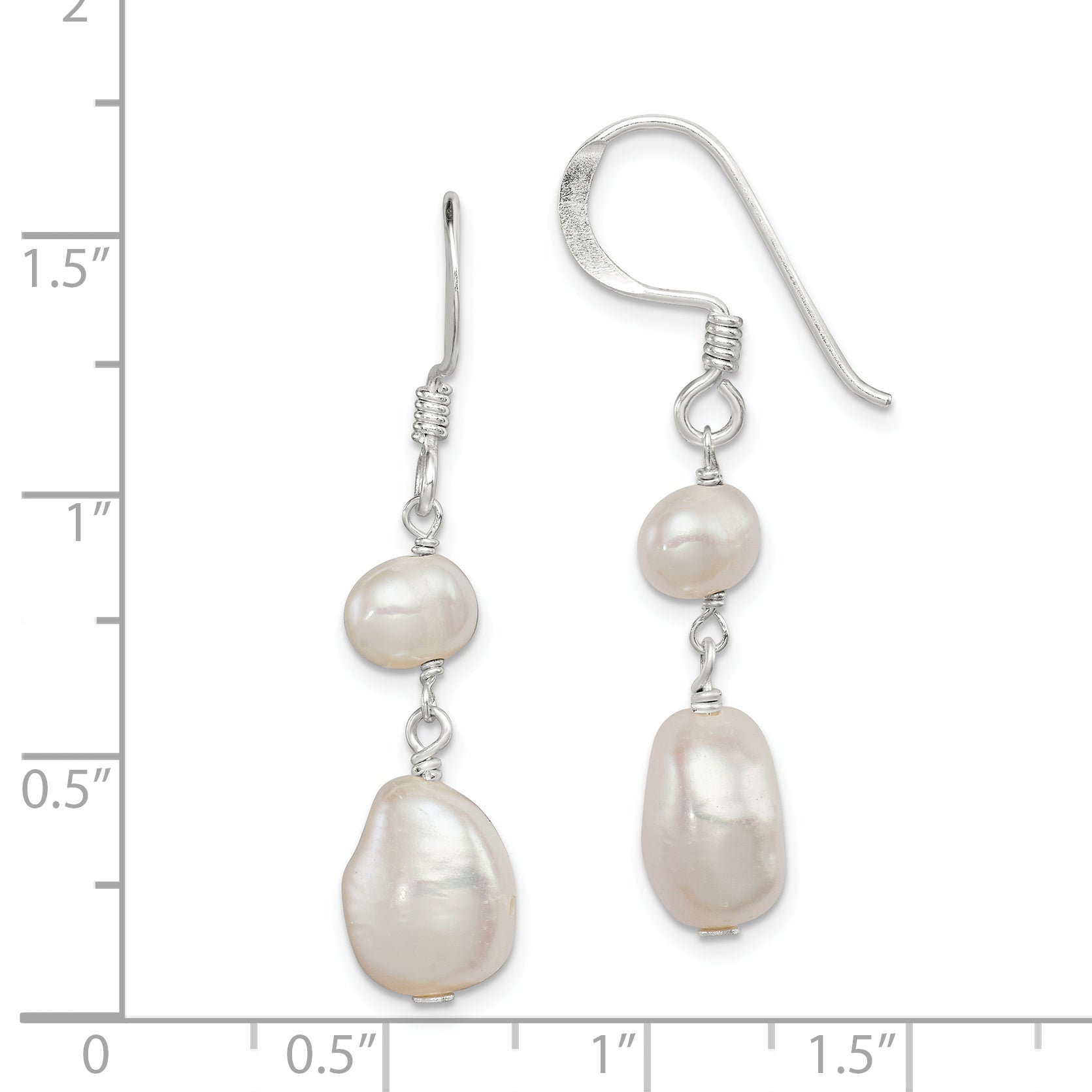 Sterling Silver Polished White 6-9mm Baroque & Semi-Round Freshwater Cultured Pearl Dangle Earrings