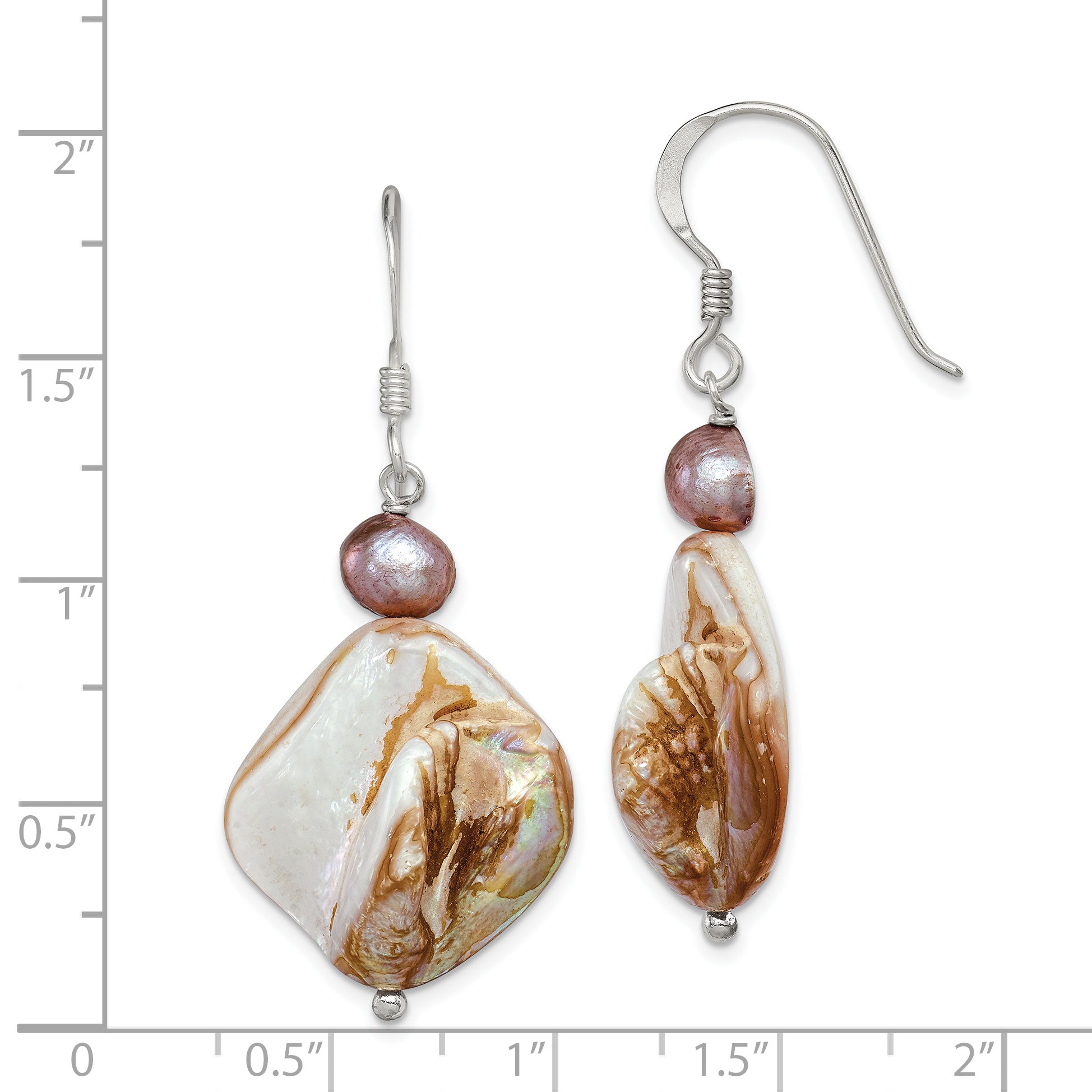 Sterling Silver Polished Brown Mother of Pearl and Freshwater Cultured Pearl Dangle Earrings