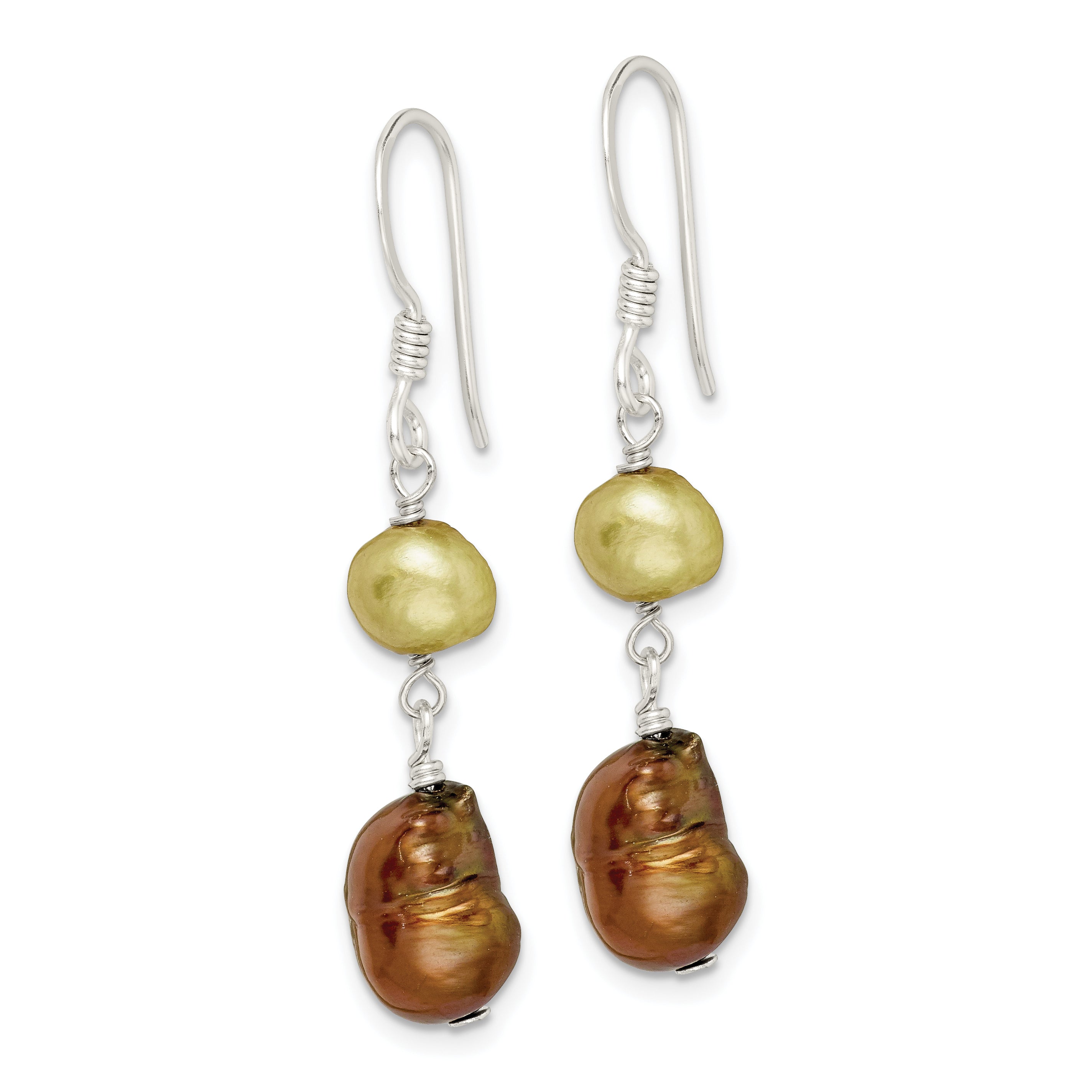 Sterling Silver Polished Champagne & Copper FWC Pearl Dangle Earrings