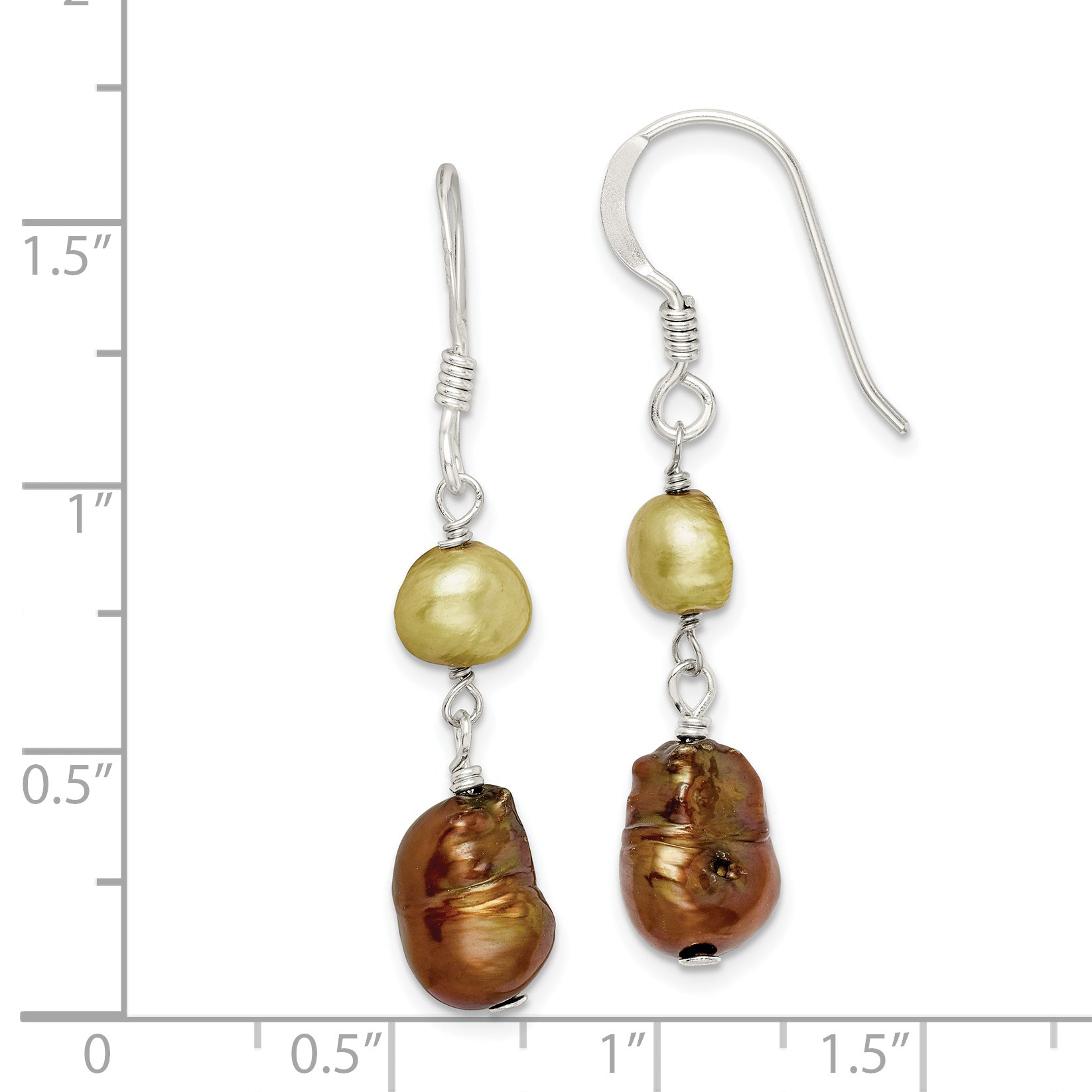 Sterling Silver Polished Champagne & Copper FWC Pearl Dangle Earrings