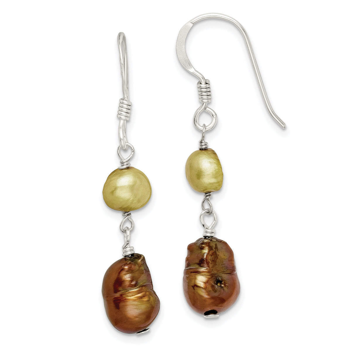 Sterling Silver Polished Champagne & Copper FWC Pearl Dangle Earrings