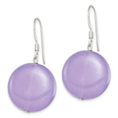 Sterling Silver Polished Lavender Jade Circle Dangle Earrings