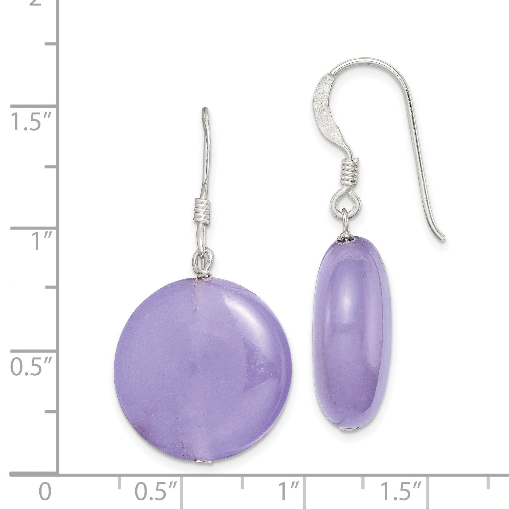 Sterling Silver Polished Lavender Jade Circle Dangle Earrings