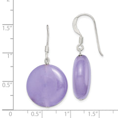 Sterling Silver Polished Lavender Jade Circle Dangle Earrings