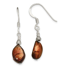 Sterling Silver Polished Brown Freshwater Cultured Pearl Dangle Earrings