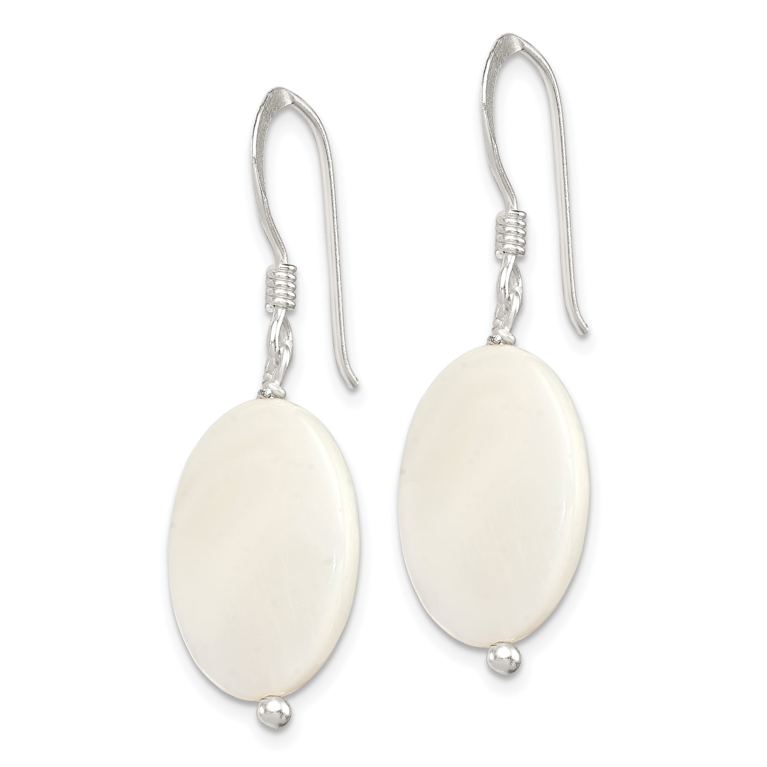 Sterling Silver Polished White Mother of Pearl Oval Dangle Earrings