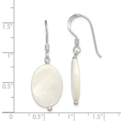 Sterling Silver Polished White Mother of Pearl Oval Dangle Earrings