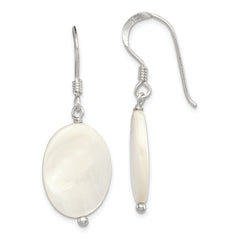 Sterling Silver Polished White Mother of Pearl Oval Dangle Earrings