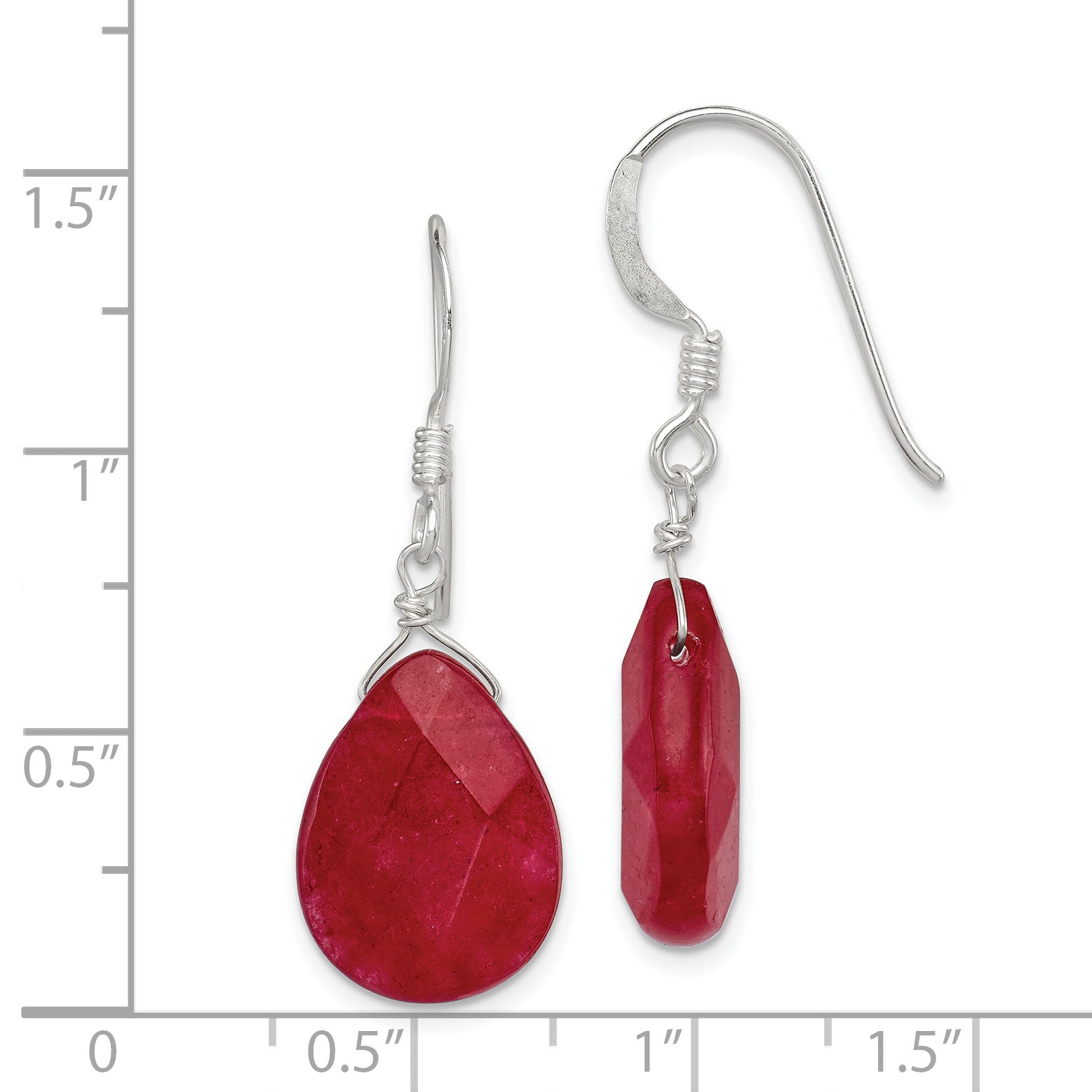 Sterling Silver Polished Faceted Red Jade Teardrop Dangle Earrings