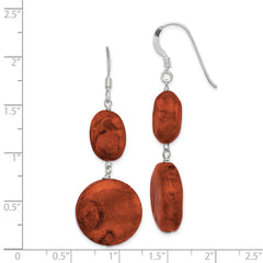 Sterling Silver Polished Round & Oval Recon. Red Coral Dangle Earrings