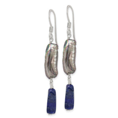 Sterling Silver Polished Lapis & Grey Freshwater Cultured Pearl Dangle Earr