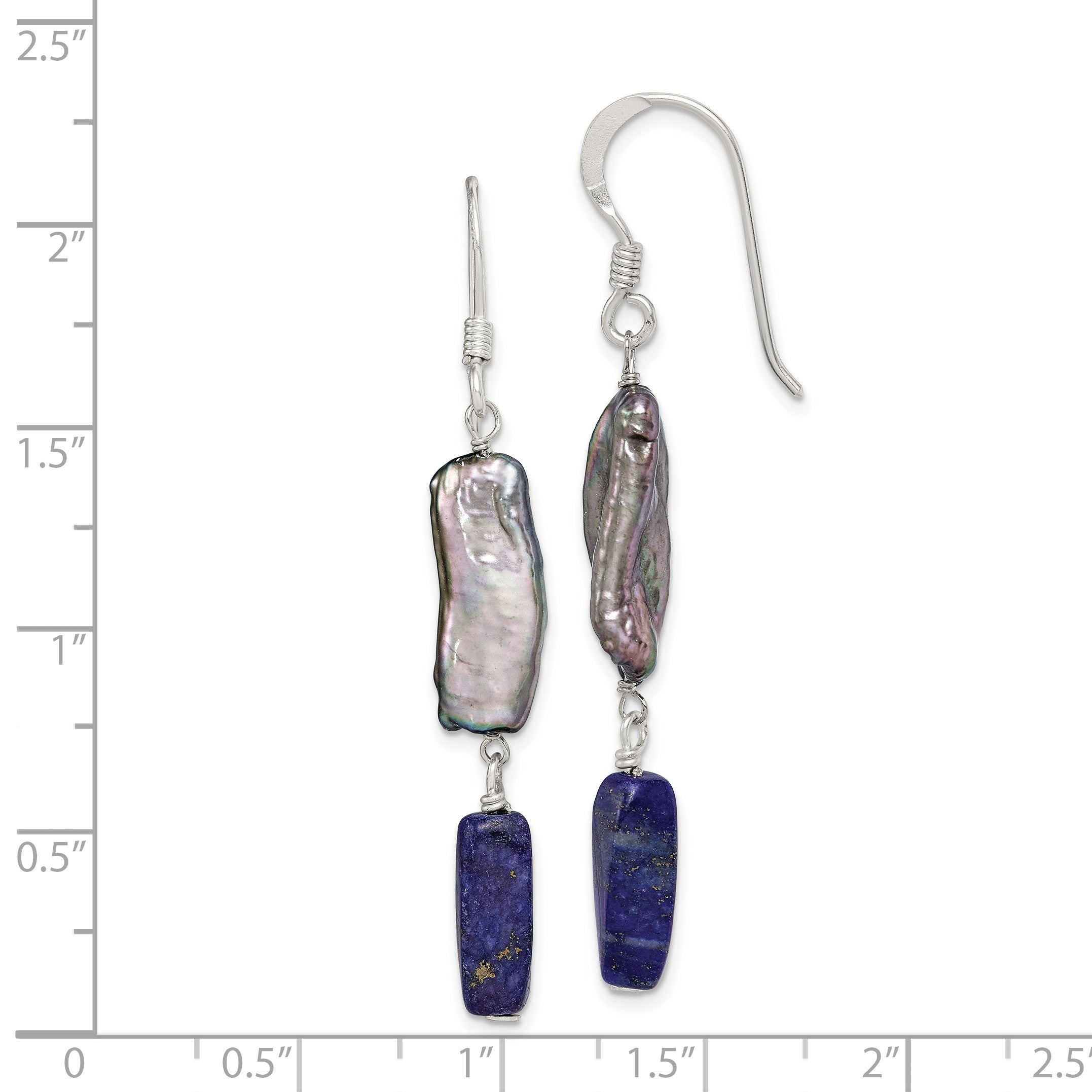 Sterling Silver Polished Lapis & Grey Freshwater Cultured Pearl Dangle Earr