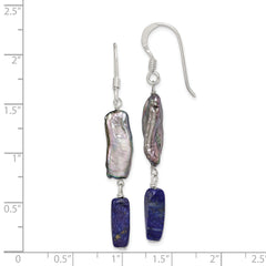 Sterling Silver Polished Lapis & Grey Freshwater Cultured Pearl Dangle Earr