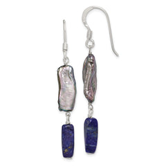 Sterling Silver Polished Lapis & Grey Freshwater Cultured Pearl Dangle Earr