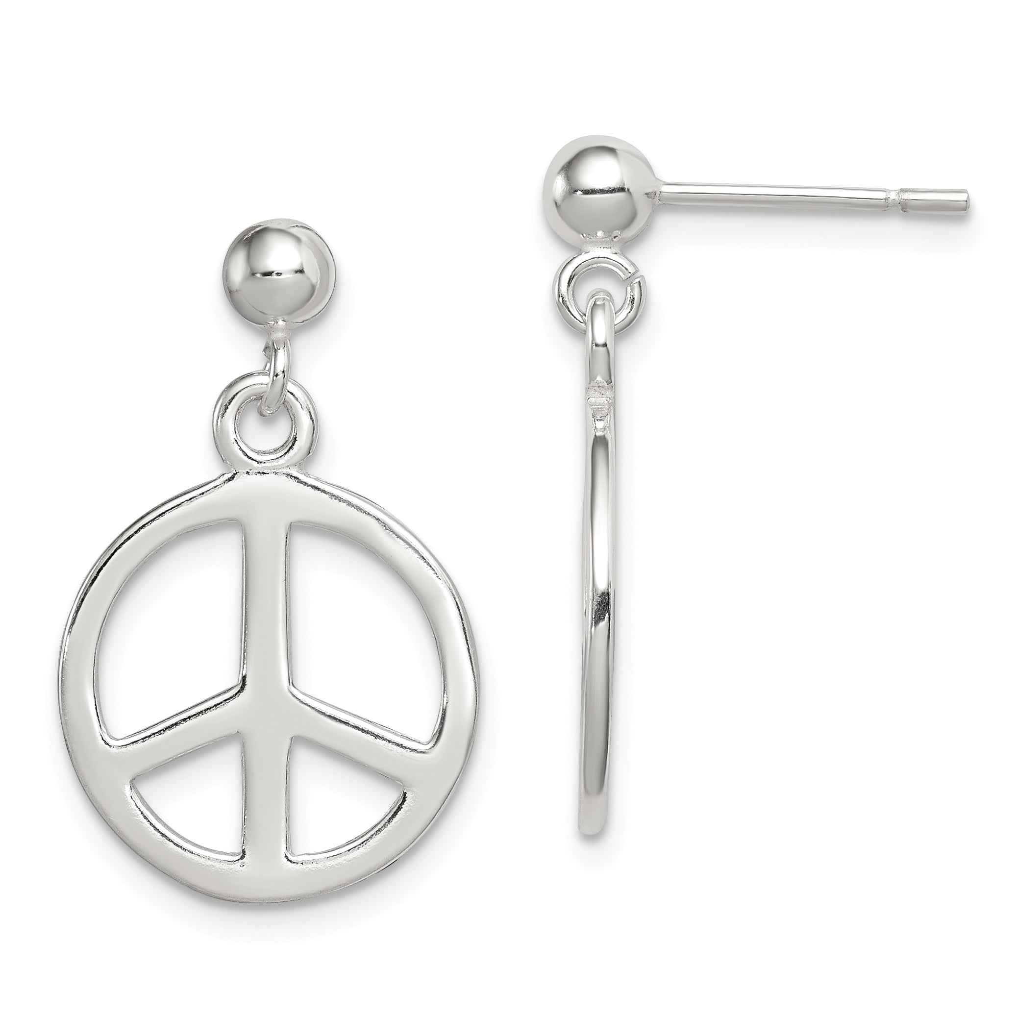 Sterling Silver Peace Sign Dangle Earrings