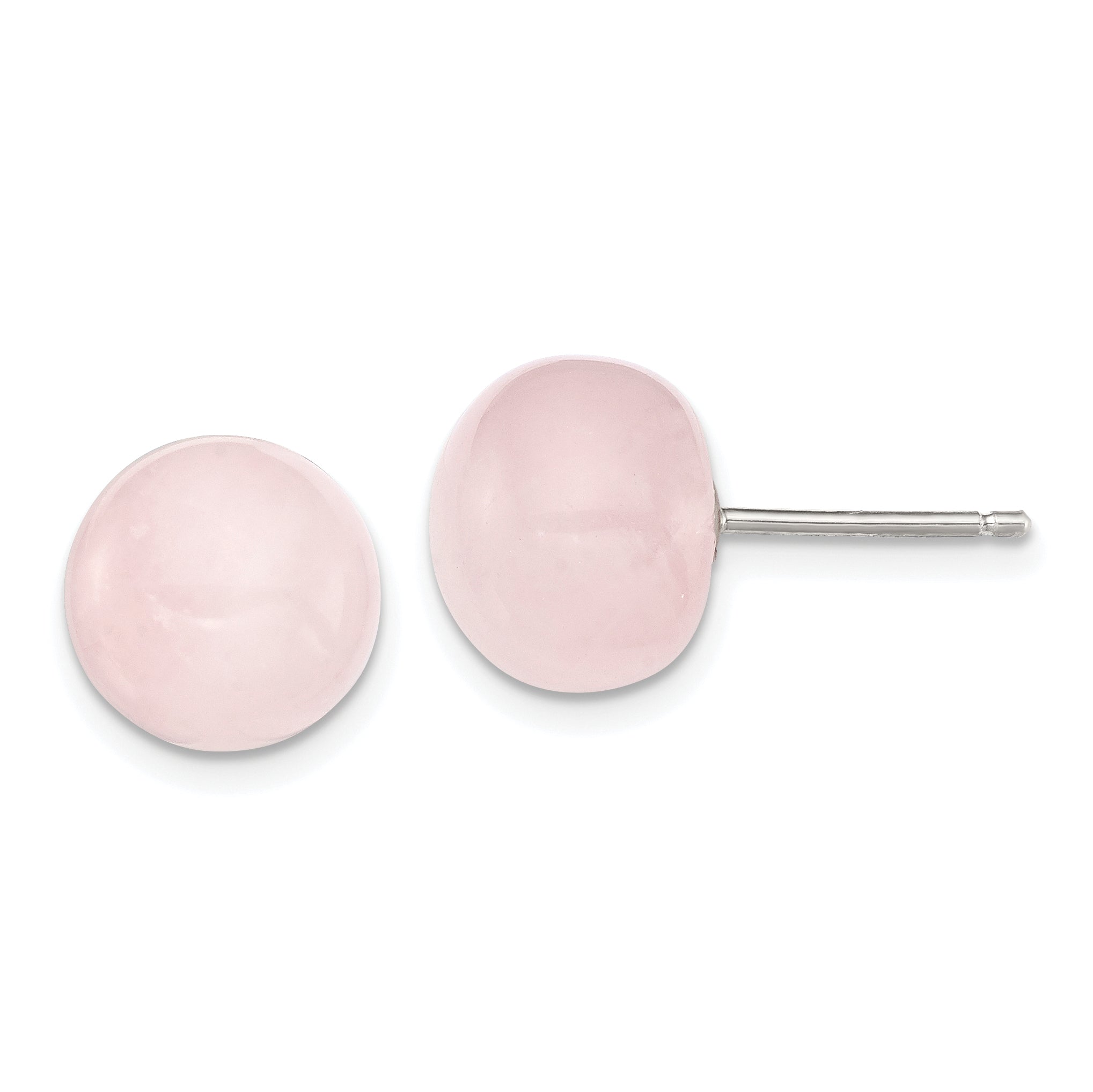 Sterling Silver 10-10.5mm Rose Quartz Button Post Earrings