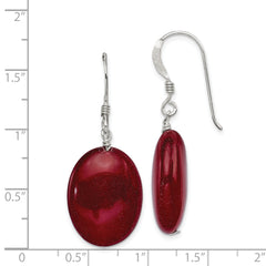 Sterling Silver Polished Red Jade Oval Dangle Earrings