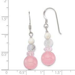 Sterling Silver Polished Pink Crystal, Jade & Mother of Pearl Dangle Earrin