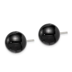 Sterling Silver Rhod-pltd 12-12.5mm Black Agate Ball Post Earrings