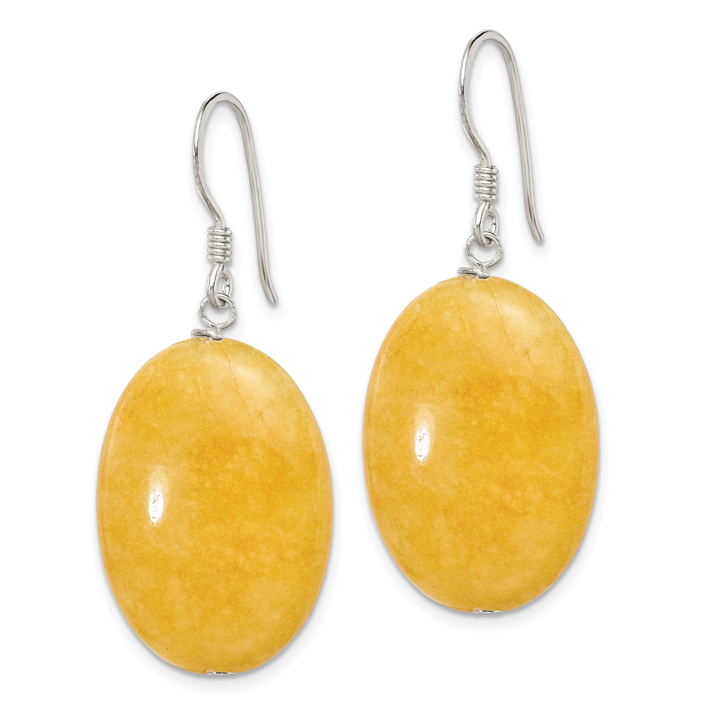 Sterling Silver Polished Yellow Jade Oval Dangle Earrings