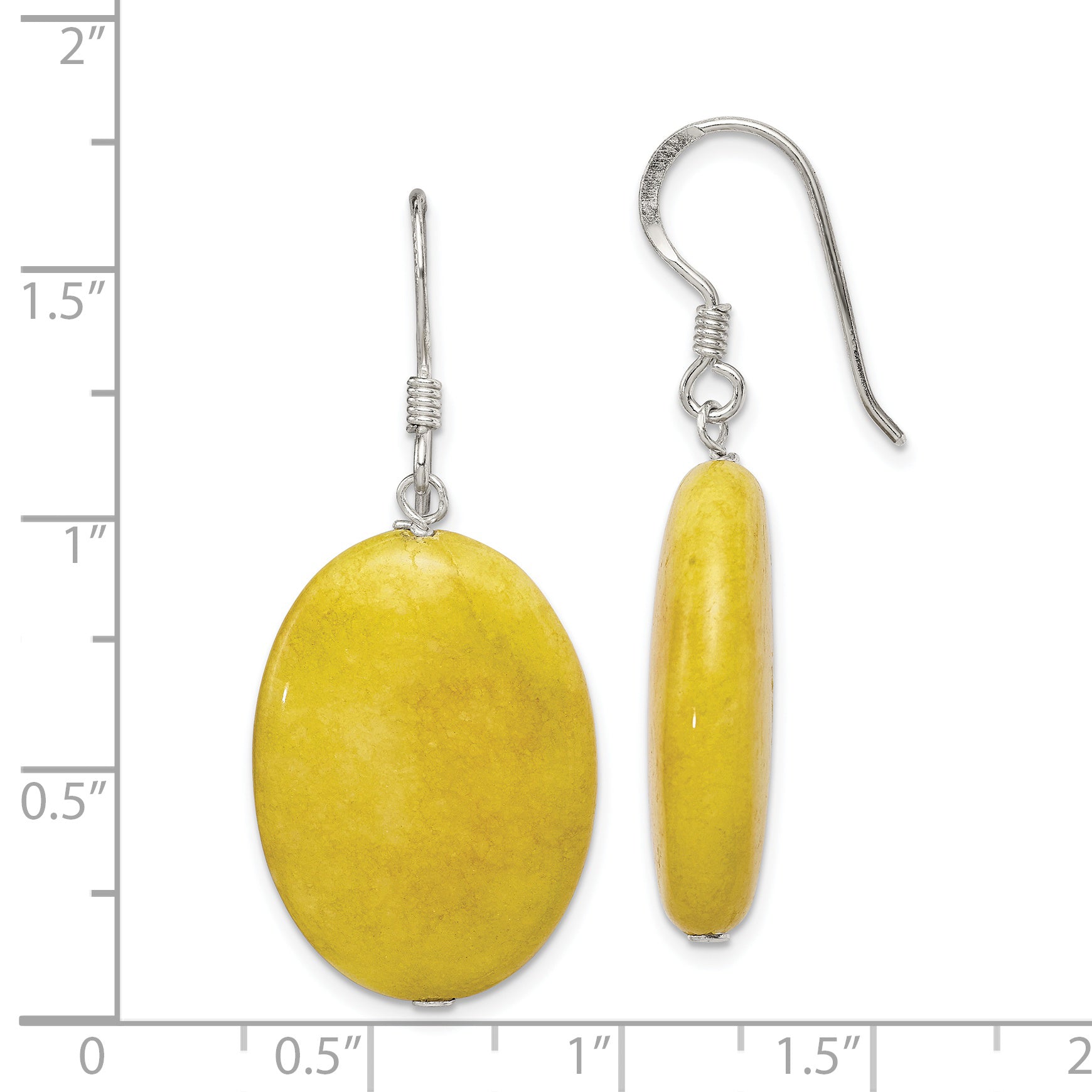 Sterling Silver Polished Yellow Jade Oval Dangle Earrings