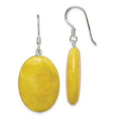 Sterling Silver Polished Yellow Jade Oval Dangle Earrings