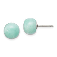 Sterling Silver Rhod-pltd 10-11mm Button Amazonite Post Earrings