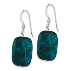 Sterling Silver Polished Stabilized Chrysocolla Oval Dangle Earrings