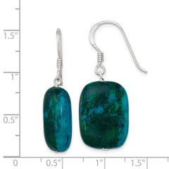 Sterling Silver Polished Stabilized Chrysocolla Oval Dangle Earrings